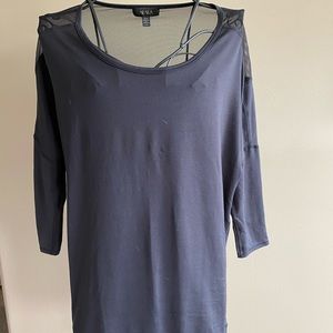 ALALA 3/4 Sleeve Black Scoop Neck Mesh Top